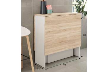 Mesa de apoio com abas articuladas 31/140 x 77 cm em carvalho e branco barato