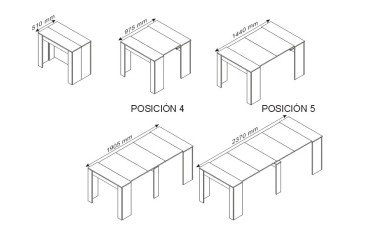 Mesa Consola comedor extensible. 4 en 1 De cónsola a mesa extensible de 236 cm en un solo mueble en GRIS Ceniza
