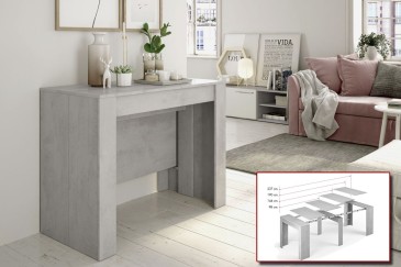 Mesa Consola comedor extensible. 4 en 1 De cónsola a mesa extensible de 236 cm en un solo mueble en GRIS Ceniza