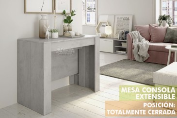 Mesa Consola comedor extensible. 4 en 1 De cónsola a mesa extensible de 236 cm en un solo mueble en GRIS Ceniza