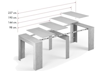 Mesa Consola comedor extensible. 4 en 1 De cónsola a mesa extensible de 236 cm en un solo mueble en GRIS Ceniza