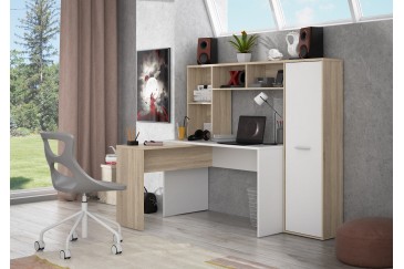 Mesa + prateleira ERIADU em carvalho e branco