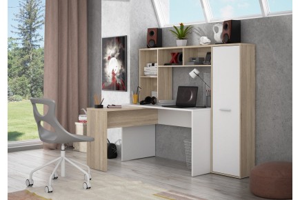 Mesa + prateleira ERIADU em carvalho e branco