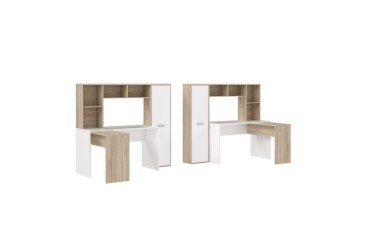 Mesa + prateleira ERIADU em carvalho e branco