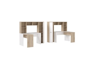 Mesa + prateleira ERIADU em carvalho e branco