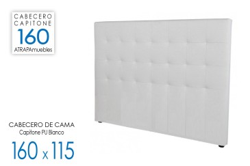 Cabecero Capitone tapizado en piel sintetica de color blanco para camas de 150 y 135 cm