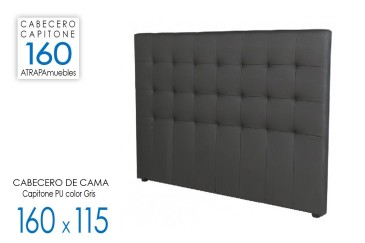 Cabecero Capitone tapizado en piel sintética de color gris para camas de 150 y 135 cm