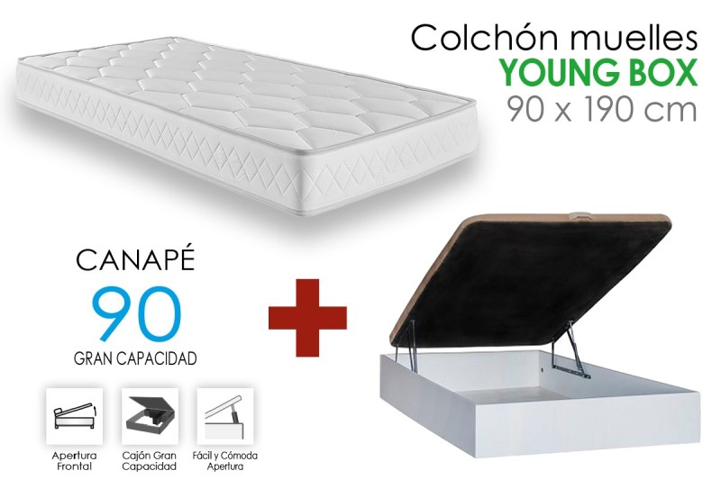 PACK Canapé RECKTO + Colchón Muelles YOUNG BOX 90