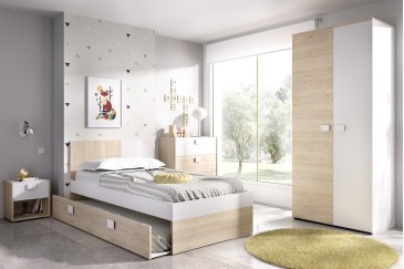 Elegante cama individual de diseño  90x190 con arrastre bajo cama