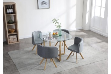 PACK de 1 Mesa de salón cristal + 4 Sillas en color Gris