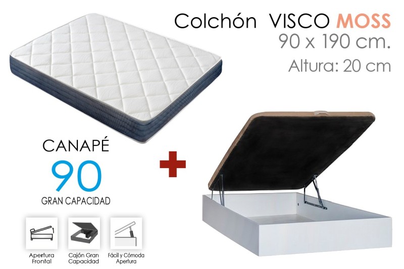 PACK Canapé RECKTO + Colchón VISCO MOSS 90