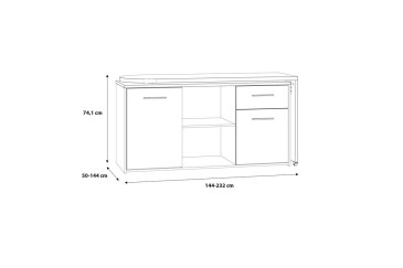 Mesa escritorio adaptable en Blanco y Roble