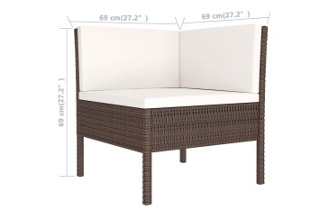 Conjunto de jardín Sofa Chaiselongue 3 plazas y mesa de centro Rattan marrón