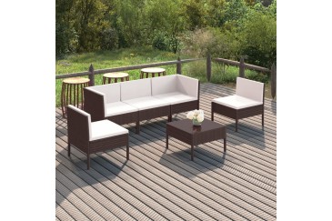 Conjunto de jardín Sofa 3 plazas + 2 sillones y mesa de centro Rattan marrón