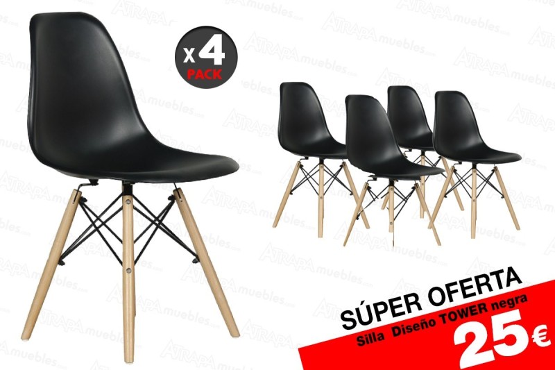 4 sillas TOWER Negras diseño