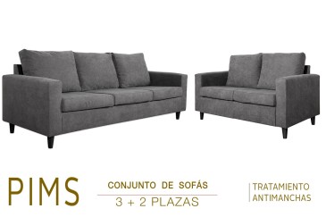 Conjunto de Sofás 3+2 plazas PIMS color Gris al MEJOR PRECIO