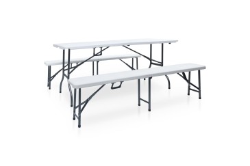 Conjunto de Mesa y 2 Bancos Plegables Portatiles