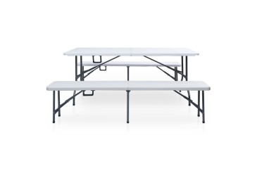 Mesa + 2 bancos Plegables portatiles con asa 