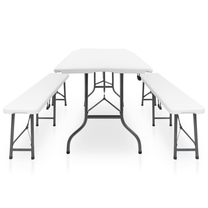 Mesa + 2 bancos Plegables portatiles con asa 