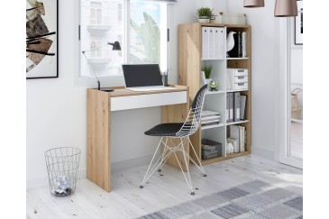 Mesa con cajón en elegante combinación colores Blanco y Roble