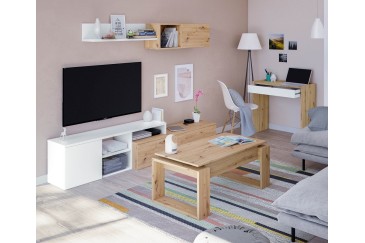 Mesa con cajón en elegante combinación colores Blanco y Roble