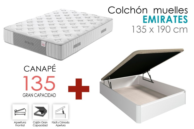 PACK Canapé ESLA Blanco + Colchón EMIRATES 135