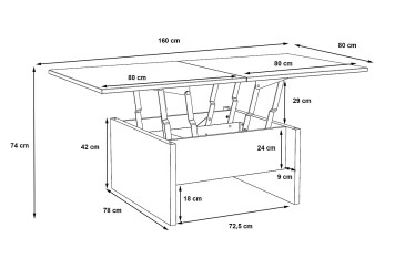 Mesa de centro convertible a mesa de salón 80x80 / 160x80 cm.