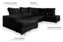 Sofá Chaiselongue Rinconera Derecha ITALIA Melisa Negro/Gris (Convertible en Cama)