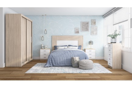 Dormitorio LUCE (Cabecero + 2 Mesitas con 2 cajones) al mejor precio