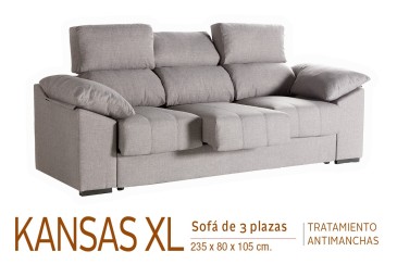 Sofá 3 Plazas KANSAS XL 235 Cm Gris