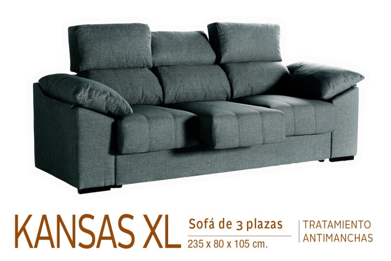 Sofá 3 Plazas KANSAS XL 235 Cm Gris C9