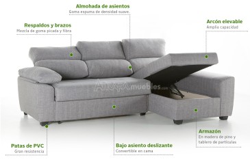 Sofá chaiselonge Cama ROSALIA Gris al MEJOR PRECIO