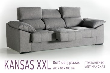 Sofá 3 plazas KANSAS 285 cm Gris al MEJOR PRECIO