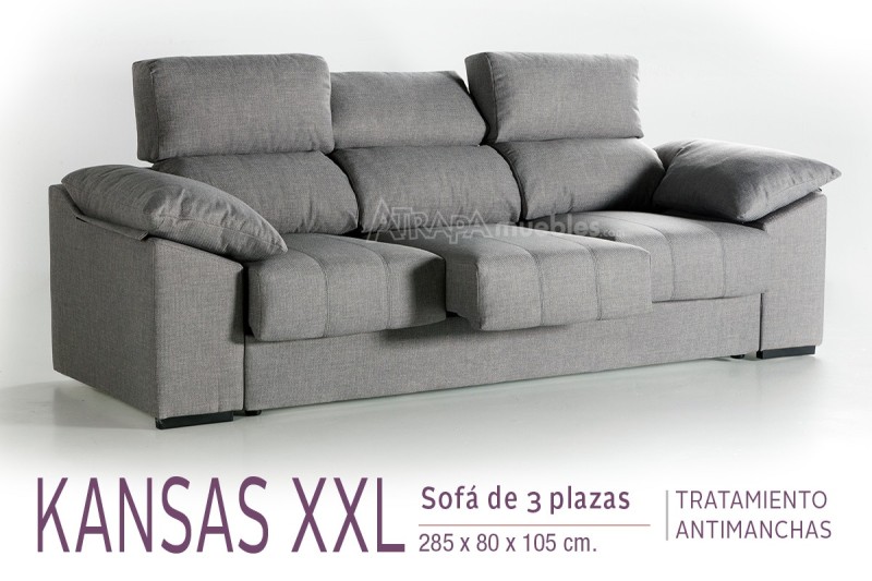 Sofá 3 Plazas KANSAS XXL 285 Cm Gris C3