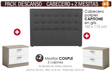 Dormitorio COUPLE (Cabecero + 2 Mesitas con 2 cajones) al mejor precio