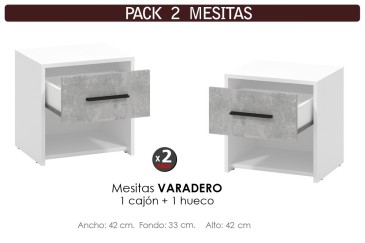 PACK de 2 Mesitas VARADERO 1 Cajón 1 Hueco Blanco y Cemento