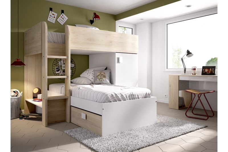 Cama Tren MOVE Blanco/Roble  (Reversible y con 2 Posiciones)