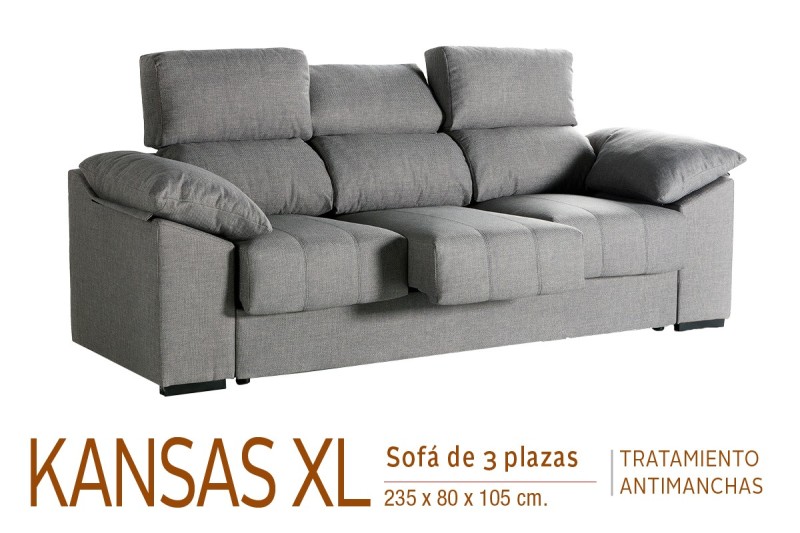 Sofá 3 Plazas KANSAS XL 235 Cm Gris C2