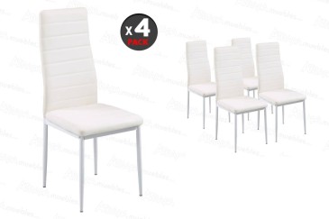 Conjunto de 4 sillas tapizadas en Polipiel de color Blanco