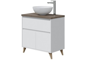 Mueble de baño 80 cm con 1 cajón y 2 Puertas en color Blanco Brillo