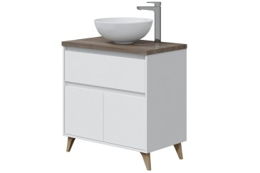 Mueble de baño 80 cm con 1 cajón y 2 Puertas en color Blanco Brillo