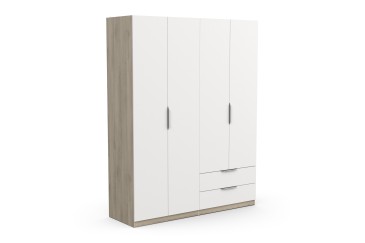 Roupeiro 4 portas e 2 gavetas em branco e carvalho ao melhor preço na Internet