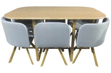 PACK de 1 Mesa de salón + 6 Sillas en color Gris bajo mesa