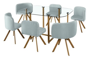 PACK de 1 Mesa de salón + 6 Sillas en color Gris bajo mesa