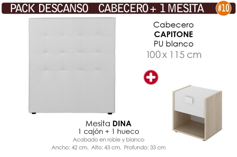 Pack AHORRO Cabecero Capitone Polipiel Blanco 100 + 1 Mesita DINA Pack AHORRO Cabecero Capitone Polipiel Blanco 100 + 1 Mesita DINA