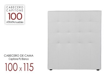 Cabecero Capitone tapizado en piel sintetica de color blanco para camas de 90 y 105 cm