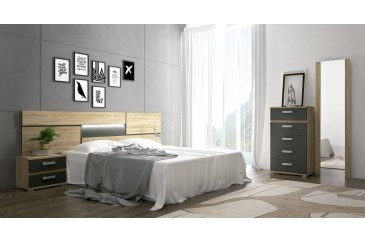 Dormitorio PRIEGO (Cabecero LED + 2 Mesitas 2 cajones) al mejor precio
