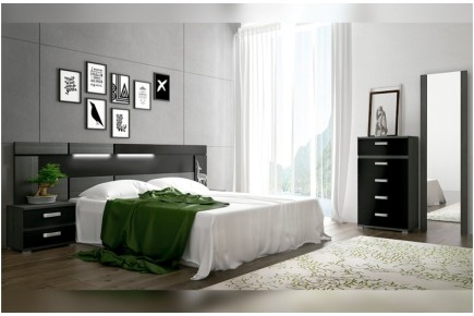 Dormitorio RAMBLA (Cabecero LED + 2 Mesitas 2 cajones) al mejor precio