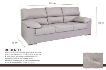 Sofá 3 plazas RUBEN XL gris claro al MEJOR PRECIO
