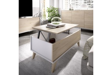 Mesa de centro elevable NESS en color Roble Y Blanco al MEJOR PRECIO